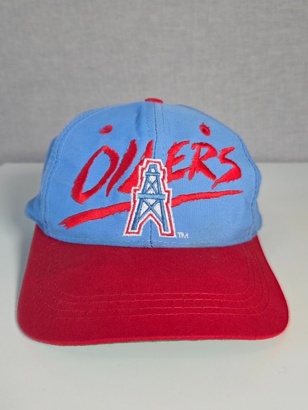 Vintage 90s Houston Oilers AJD Youth Snapback Hat Blue Red Green Brim NFL